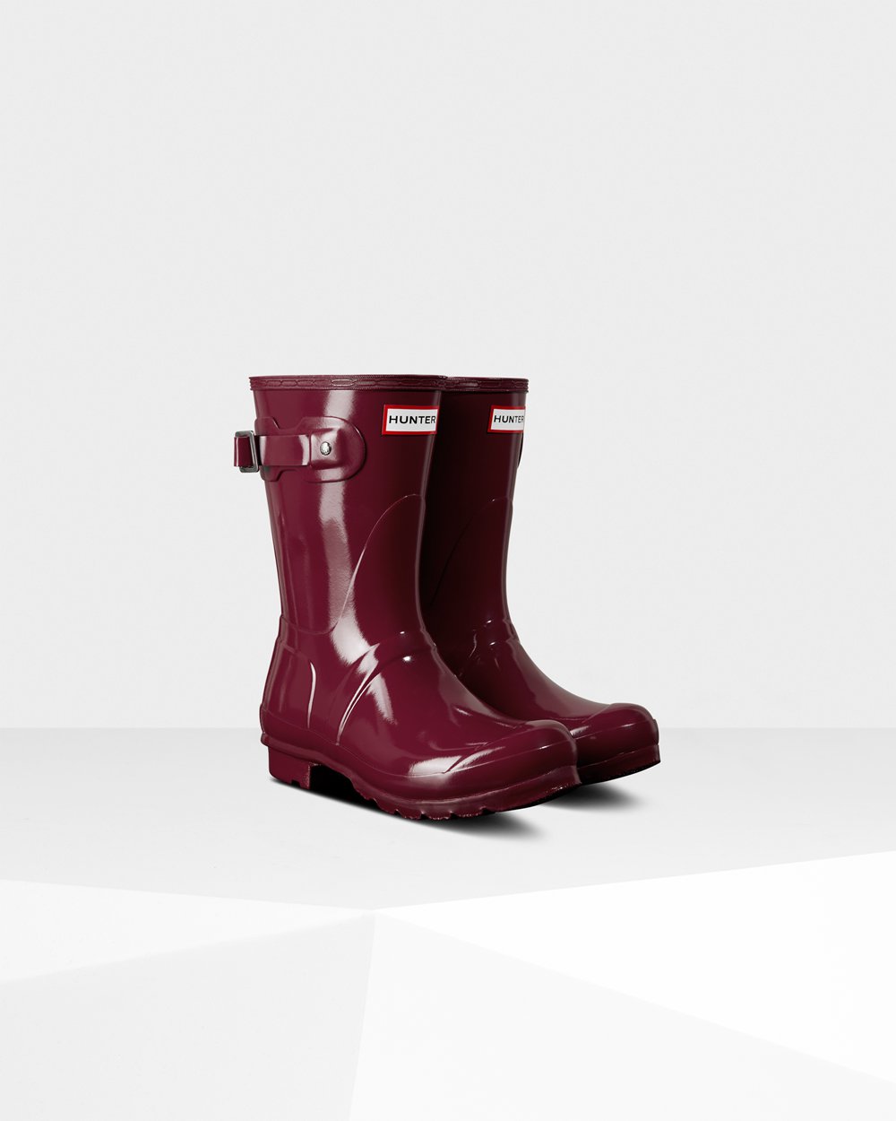 Womens Short Rain Boots - Hunter Original Gloss (01BFVYKUD) - Claret/Red